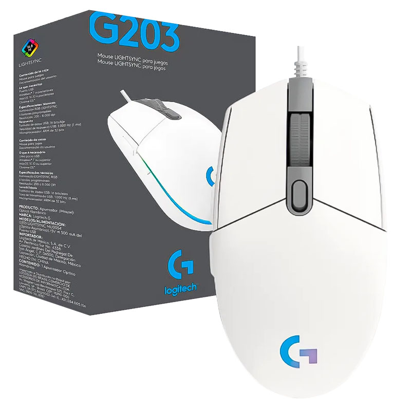 Mouse Logitech G203 RGB Gaming Blanco USB