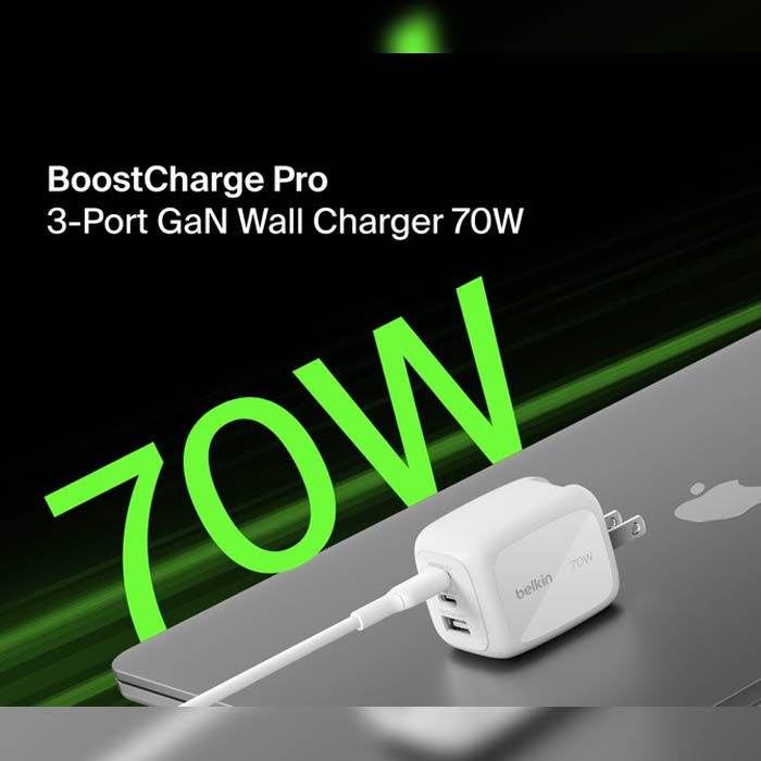 Cargador Belkin 70W BoostCharge Pro GaN 3 Puertos /Blanco - Image 4